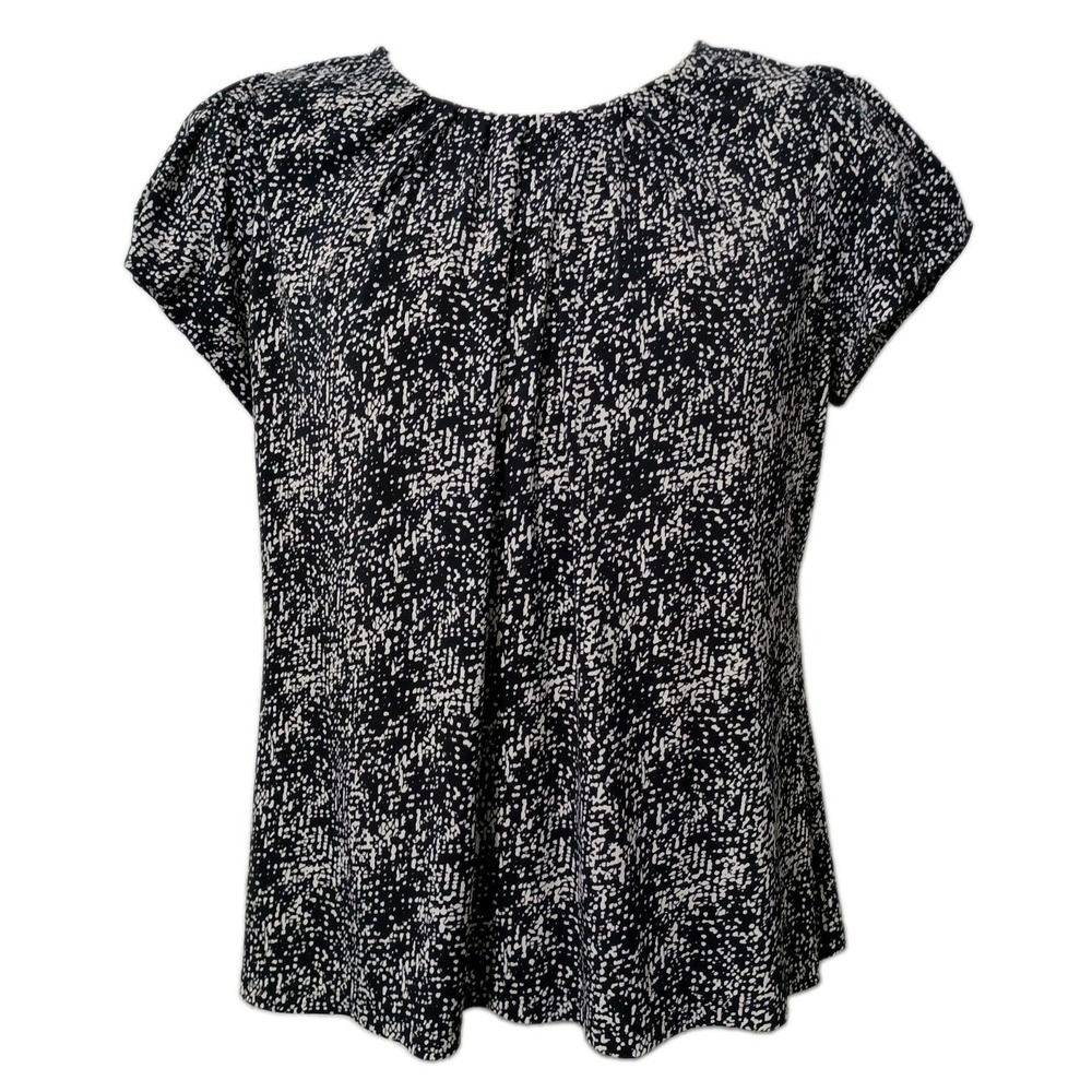 Worthington Blouse Women's Plus Size 1X Short Sleeve Black White Print Stretch